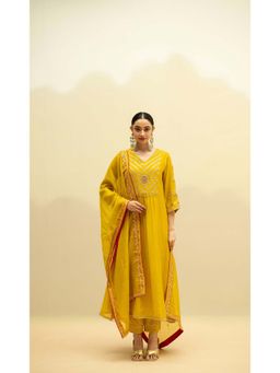 AM by Anita Mittal - Yellow Cotton Jhoomar Kurta with Pant and Dupatta