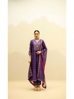 AM by Anita Mittal - Purple Cotton Jhoomar Kurta with Pant and Dupatta