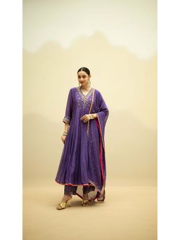 AM by Anita Mittal - Purple Cotton Taarini Kurta with Pant and Dupatta