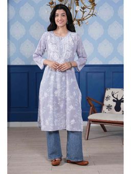 ILLICA - Round Neck Chikankari Long Kurta - Pastel Lavender