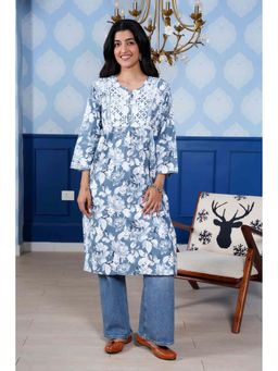 ILLICA - Monochromatic Printed Long Kurta - Blue