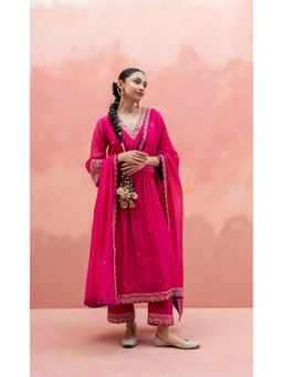 AM by Anita Mittal - Pink Sitara A-Line Kurta with Pant and Dupatta