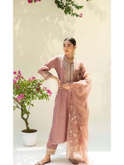 AM by Anita Mittal - Brown Dastak Kurta with Pant and Dupatta