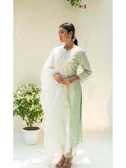 AM by Anita Mittal - Green Silk Fiza Kurta with Pant and Dupatta