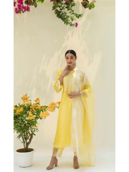 AM by Anita Mittal - Yellow Fiza Kurta with Pant and Dupatta