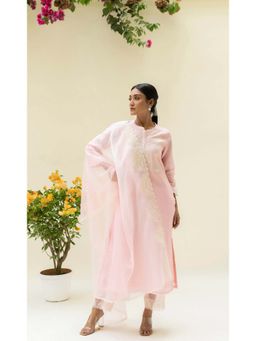 AM by Anita Mittal - Pink Silk Fiza Kurta with Pant and Dupatta