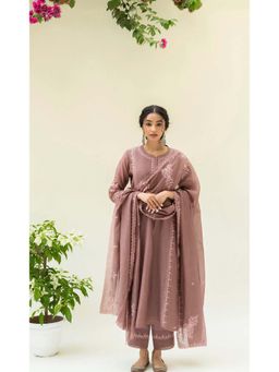 AM by Anita Mittal - Brown Mul Parchhai Kurta with Pant and Dupatta