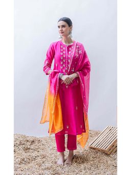 AM by Anita Mittal - Pink Gulmina Kurta with Pant and Dupatta