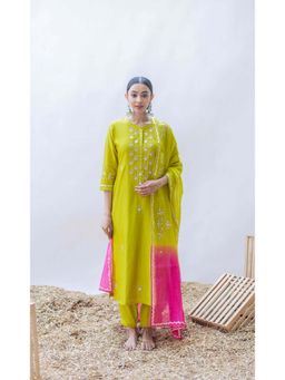 AM by Anita Mittal - Yellow Gulmina Kurta with Pant and Dupatta