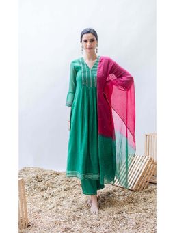 AM by Anita Mittal - Green Firefly Kurta with Pant and Dupatta