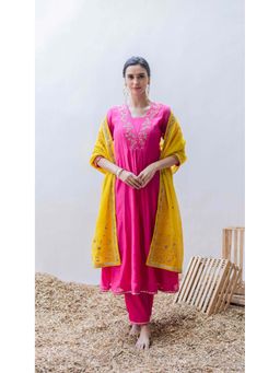 AM by Anita Mittal - Pink Leila A-Line Kurta with Pant and Dupatta