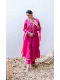 AM by Anita Mittal - Pink Pure Cotton Yara A-Line Kurta with Pant and Dupatta