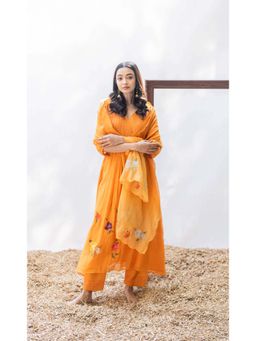 AM by Anita Mittal - Orange Zooni Tunic Kurta with Pant and Dupatta