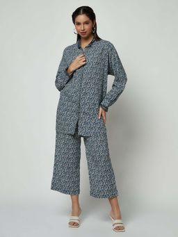 Spring Break - Blue Cotton Crepe Shirt Kurta and Pant Set