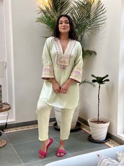 Spring Break - Mint Green Embroidered Kurta with Pant