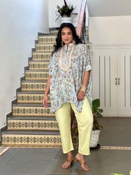 Spring Break - Blue Floral Kaftan Tunic and Pant Set