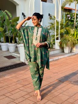 Spring Break - Green Kaftan Tunic and Pant Set