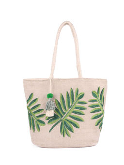 Astrid - Leaf Embroidered Cotton Jute Bag