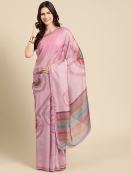 Silk Land - Peach Soft Silk Digital Printed Saree with Unstitched Blouse