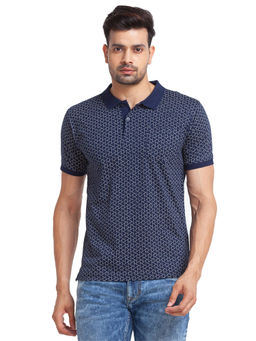 ColorPlus - Tailored Fit Printed Navy Polo T-Shirt