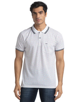 ColorPlus - Tailored Fit Printed White Polo T-Shirt