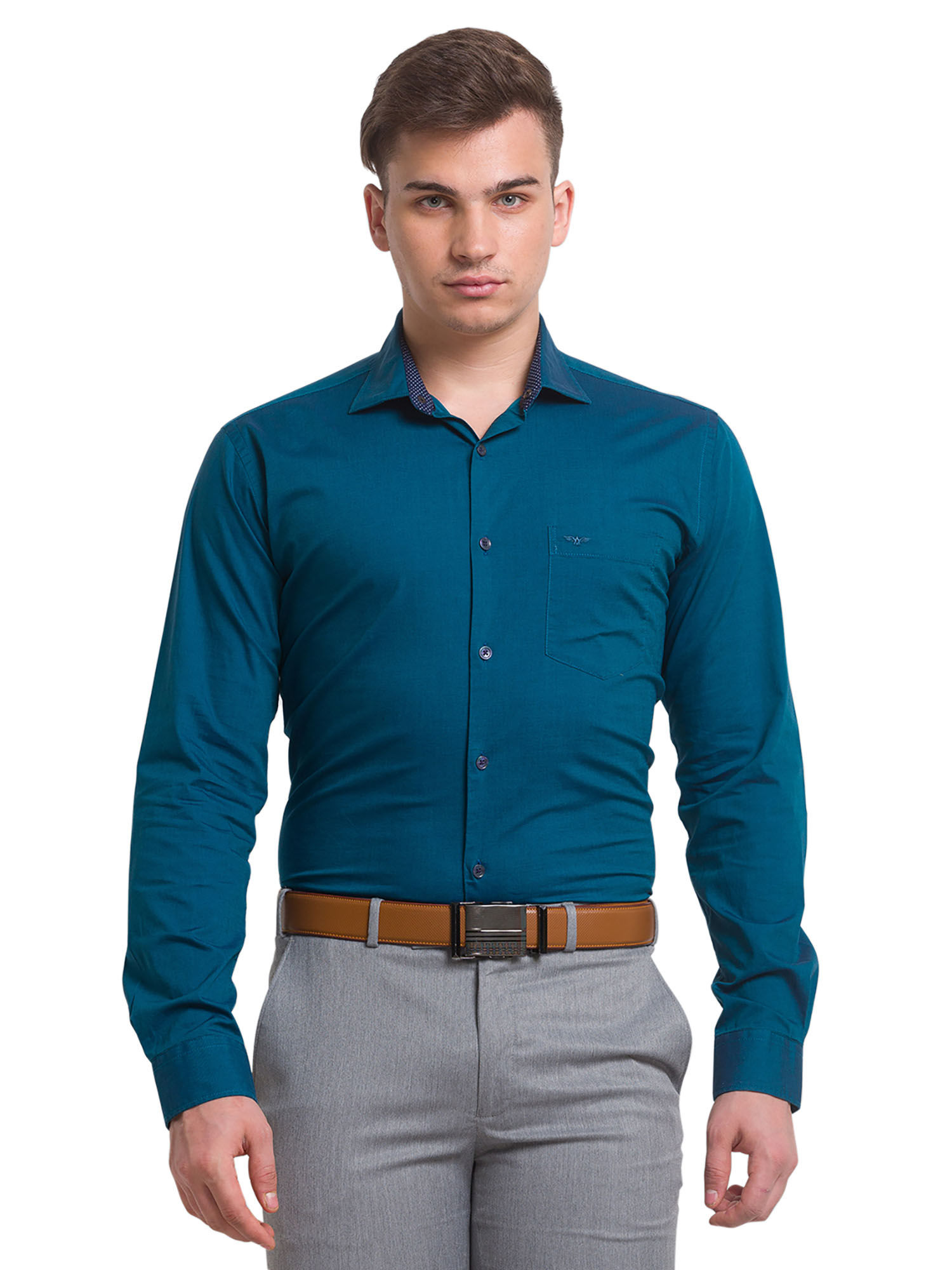 Buy Park Avenue Slim Fit Solid Fancy Blue Shirt Online