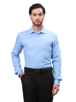 Park Avenue - Slim Fit Self Design Medium Blue Shirt