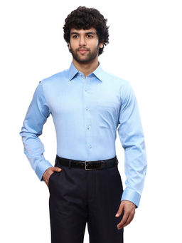 Raymond - Slim Fit Self Design Medium Blue Shirt