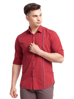 Parx - Slim Fit Striped Dark Red Shirt