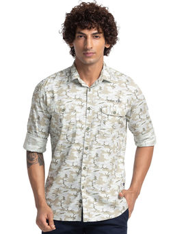 Parx - Slim Fit Printed Medium Green Shirt