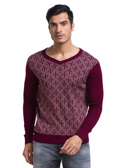 Parx - Regular Fit Yarn Dyed Dark Maroon Sweater