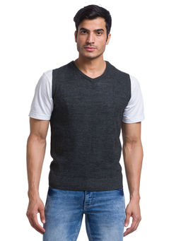 Parx - Regular Fit Self Design Dark Grey Sweater