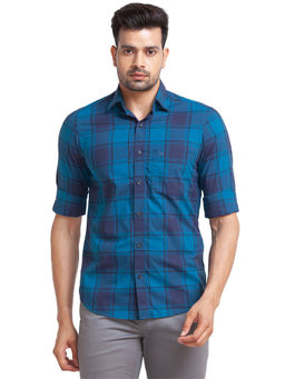 ColorPlus - Tailored Fit Checks Dark Petrol Shirt