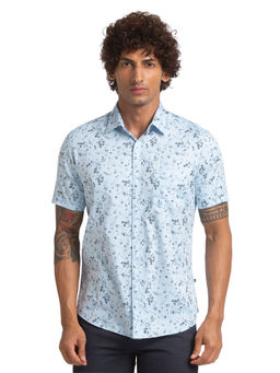 Parx - Slim Fit Printed Light Blue Shirt