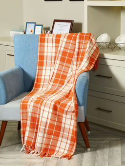 Sashaa World - Orange And White Plaid Throw