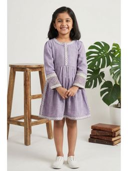 Lagorii - Lavender Textured Cotton Dress With Embroidered Border