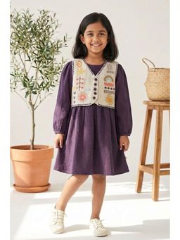 Lagorii - Violet Dress With Embroidered Beige Vest
