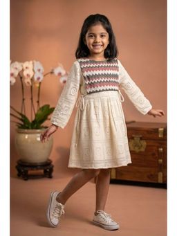 Lagorii - Cream Crochet Dress With Zigzag Yoke Detail Dress