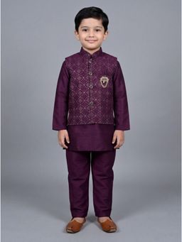 BT DEZINES - Boys Wine Cotton Silk Kurta Pyjama With Waistcoat