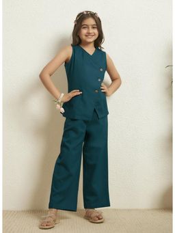 Bugandbees - Girls Teal Blue Cotton Co-Ord Set