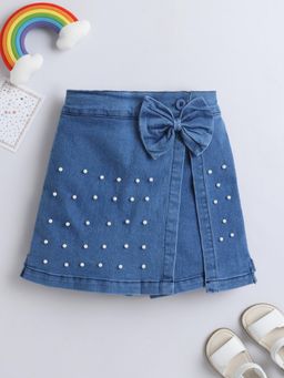 Bright Star Kids Wear - Denim Pearl Embellished Skorts Casual Summer Wear For Kids