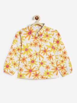 Campana - Girls Floral Printed Shirt Style Top - White And Orange