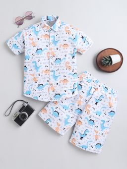 BT DEZINES - Boys Multicolor Cotton Blend Dinosaur Graphic Print Shirt And Shorts