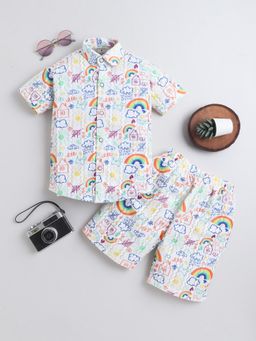 BT DEZINES - Boys Multicolor Cotton Blend Doodle Graphic Print Shirt And Shorts