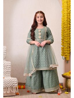 Indi-Loom Couture - Girls Green Kurta Sharara with Dupatta