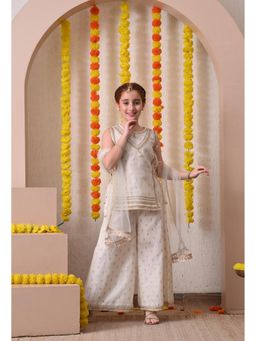 Indi-Loom Couture - Girls Off-White Ethnic Kurta Palazzo with Dupatta