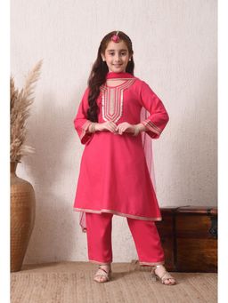 Indi-Loom Couture - Girls Pink Kurta Pant With Dupatta