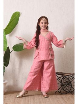 Indi-Loom Couture - Girls Pink Festive Kurta And Palazzo With Dupatta