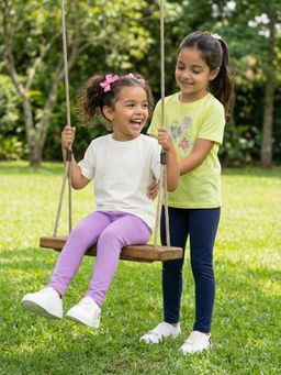 Nautinati - Girls Cotton Regular Fit Solid Essentials Leggings Multi-Color (Pack of 2)