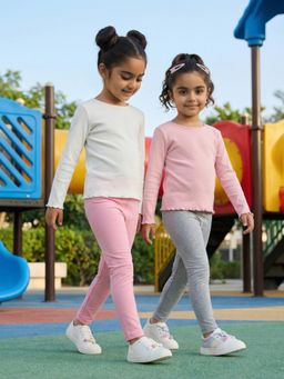 Nautinati - Girls Cotton Regular Fit Solid Essentials Leggings Multi-Color (Pack of 2)